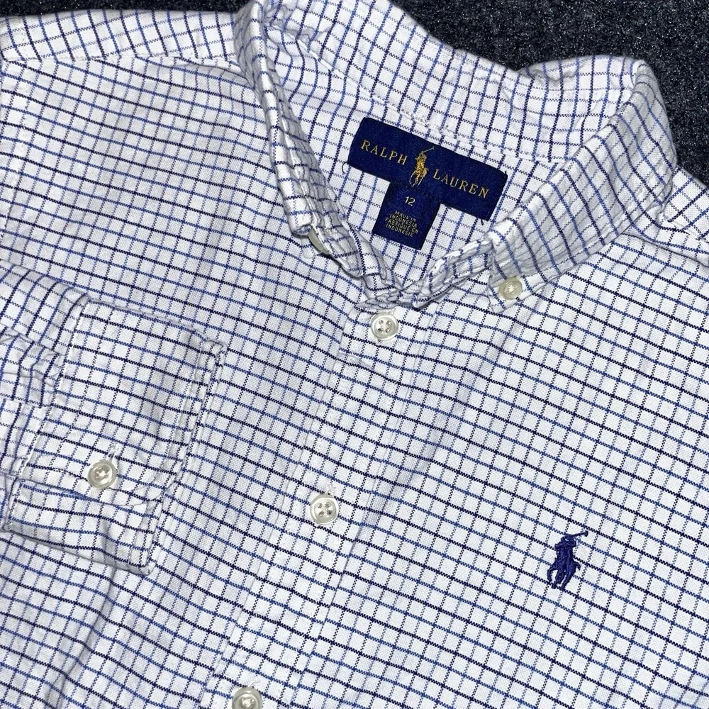 Ralph Lauren Boys Blue Black Check Long Sleeve‎ Button Down Size Medium 12